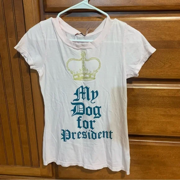 Juicy Couture Pam Gela My Dog For President T-Shirt Pink Women's Small NWT - Picture 6 of 6